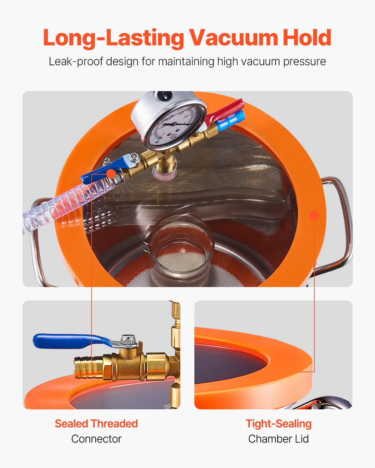 1.5 Gallon Vacuum Chamber 3.5CFM Single Stage Pump Degassing Chamber Kit