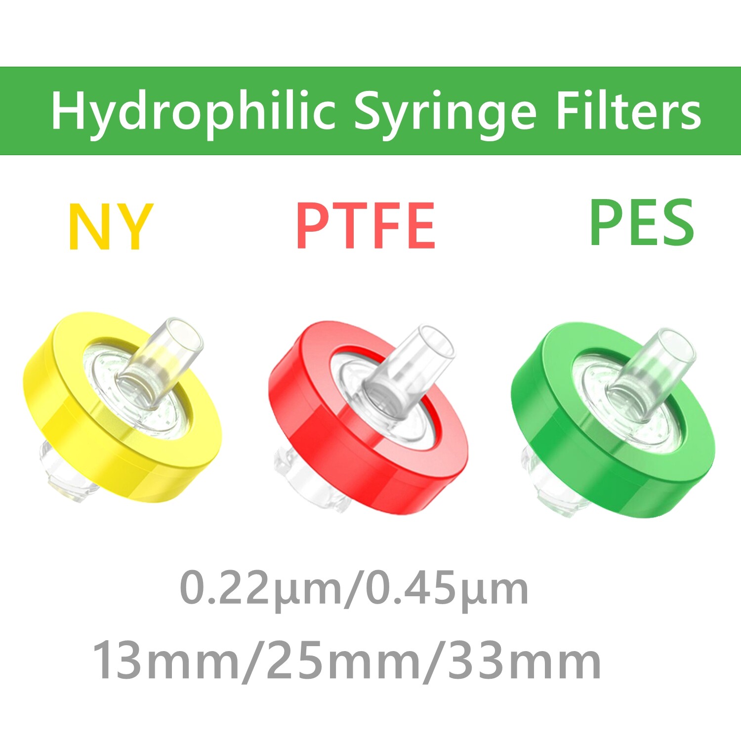 100x Hydrophilic Syringe Filters NY/PTFE/PES Membrane Pre-filter Filtration HPLC