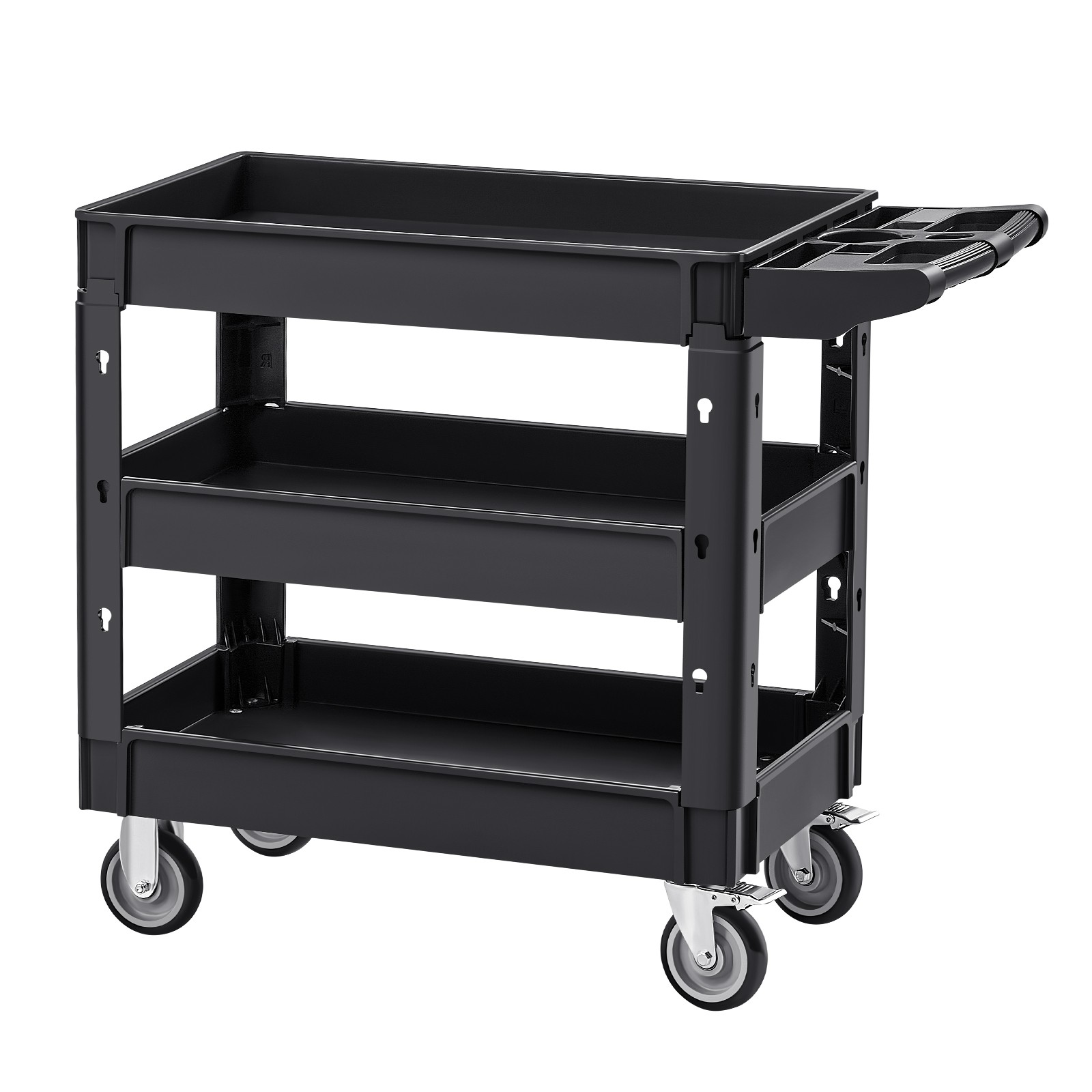 VEVOR Utility Service Cart 3 Shelf 550LBS 360° Swivel Wheels (2 with Brakes)