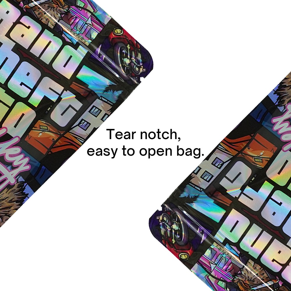 3.5g Mylar Bag Stand Up Zip Seal Bags Mixed Pack Holographic Bag 100pcs