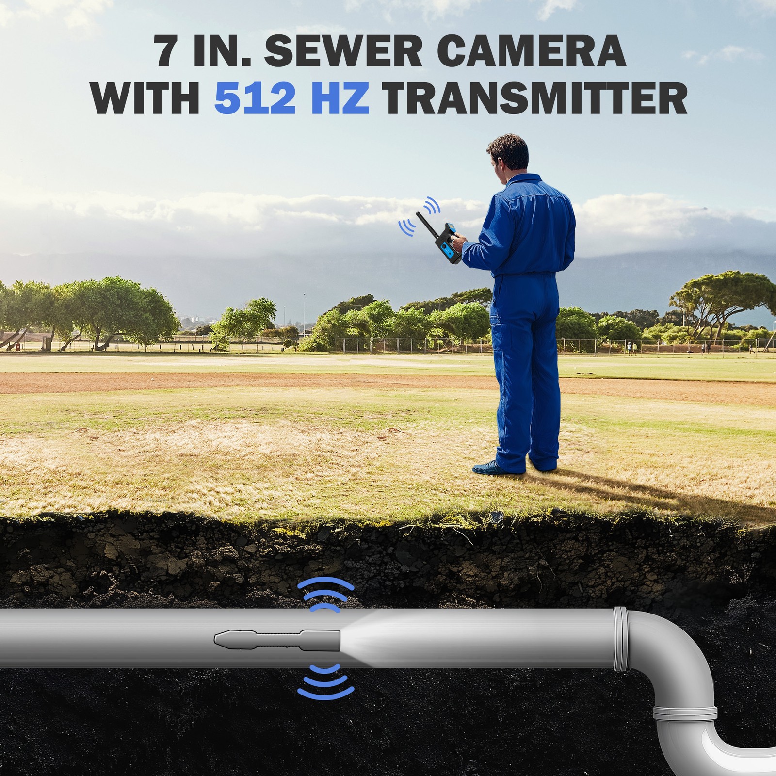7 in. Self-Leveling Sewer Camera with Locator 164 ft. Cable IP68 Plumbing Camera