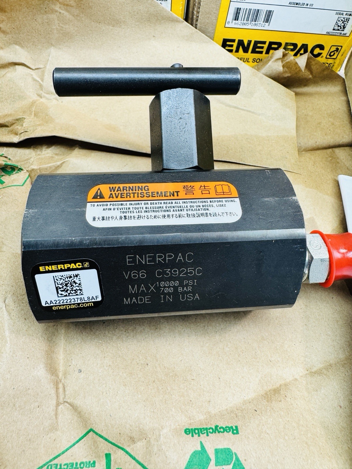 ENERPAC V66 LOAD HOLDING MANUAL CHECK VALVE USA MADE UPC 662005108312 10000 PSI