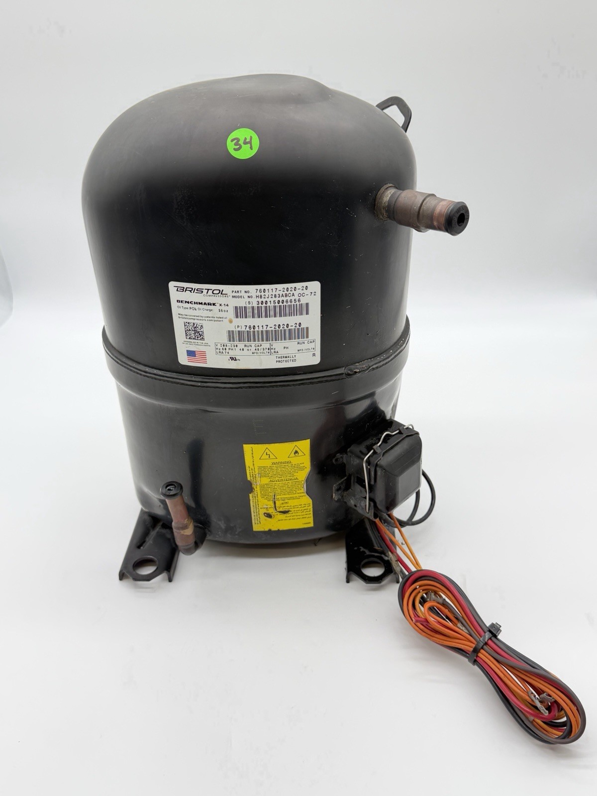BRISTOL H82J283ABCA Compressor 760117-2020-20 28,100 BTU 230V 1PH 60HZ R410