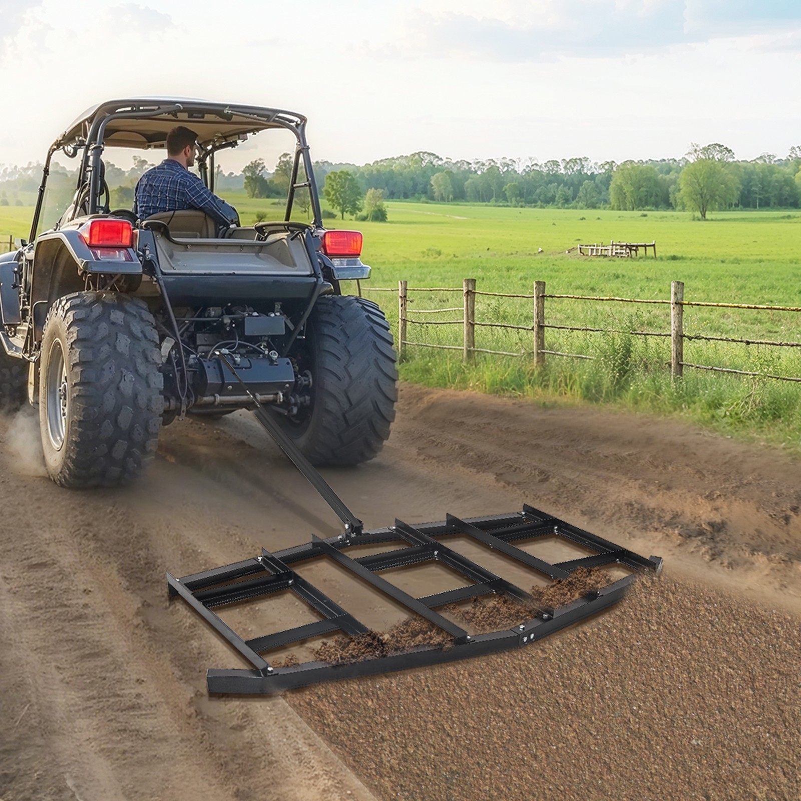 VEVOR Drag Harrow 84″ Width Tow Behind Drag Harrow Steel Gravel Grader ATV UTV
