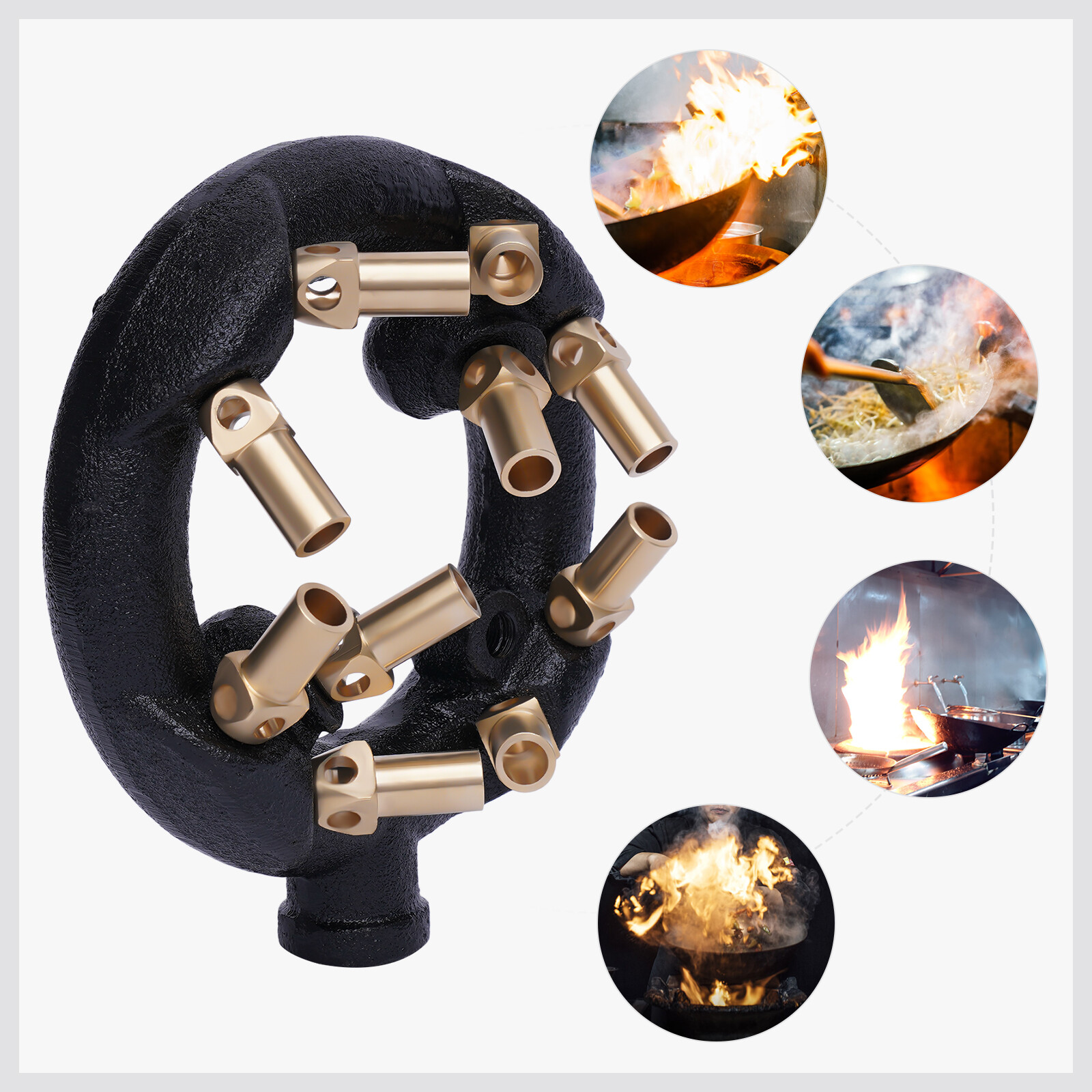 10-Head Jet Burner for Wok Cooking, 80,000 BTU Natural Gas Burner