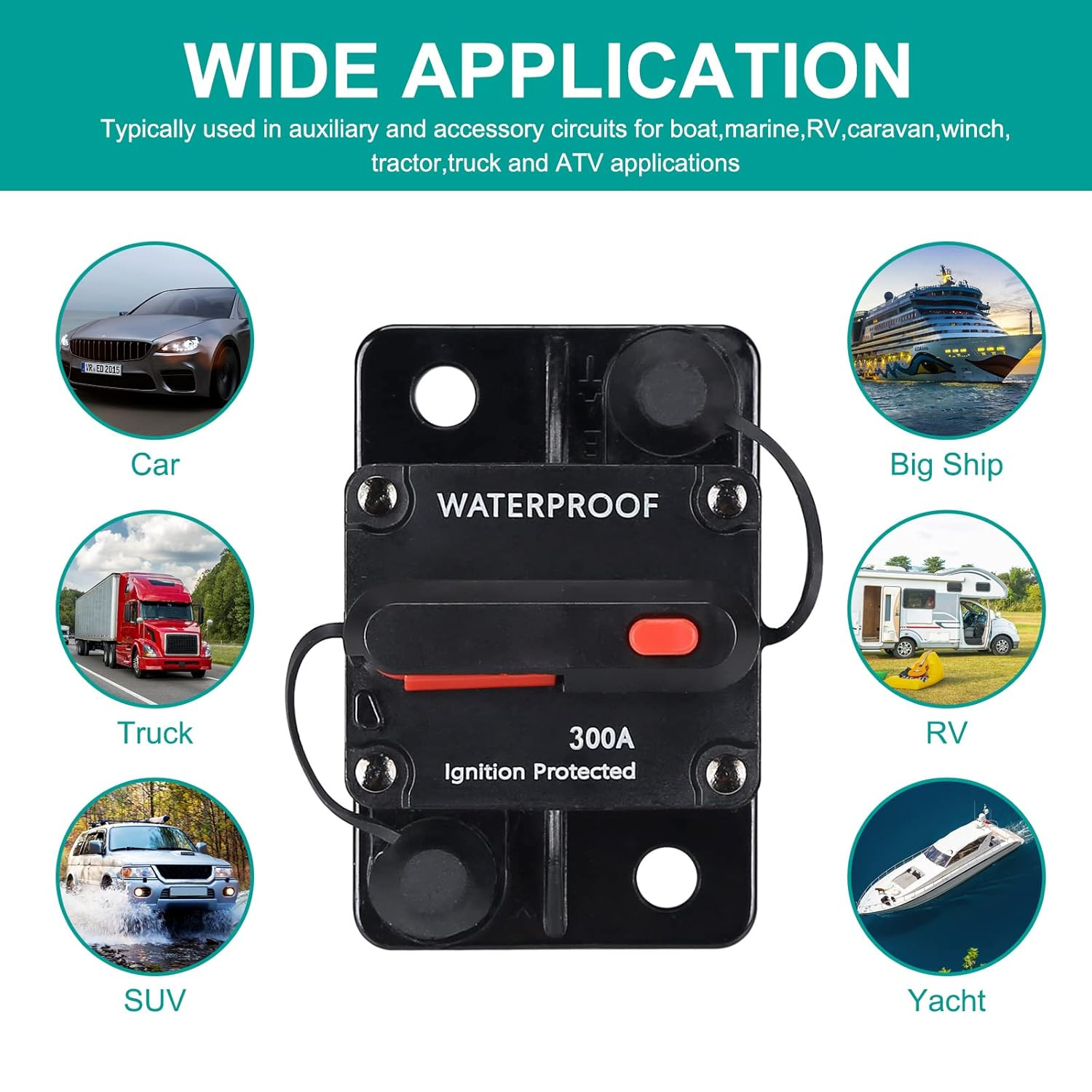 2x Waterproof Car Circuit Breaker Fuse Reset 30-300 Amp 12V-48V DC Car Boat Auto
