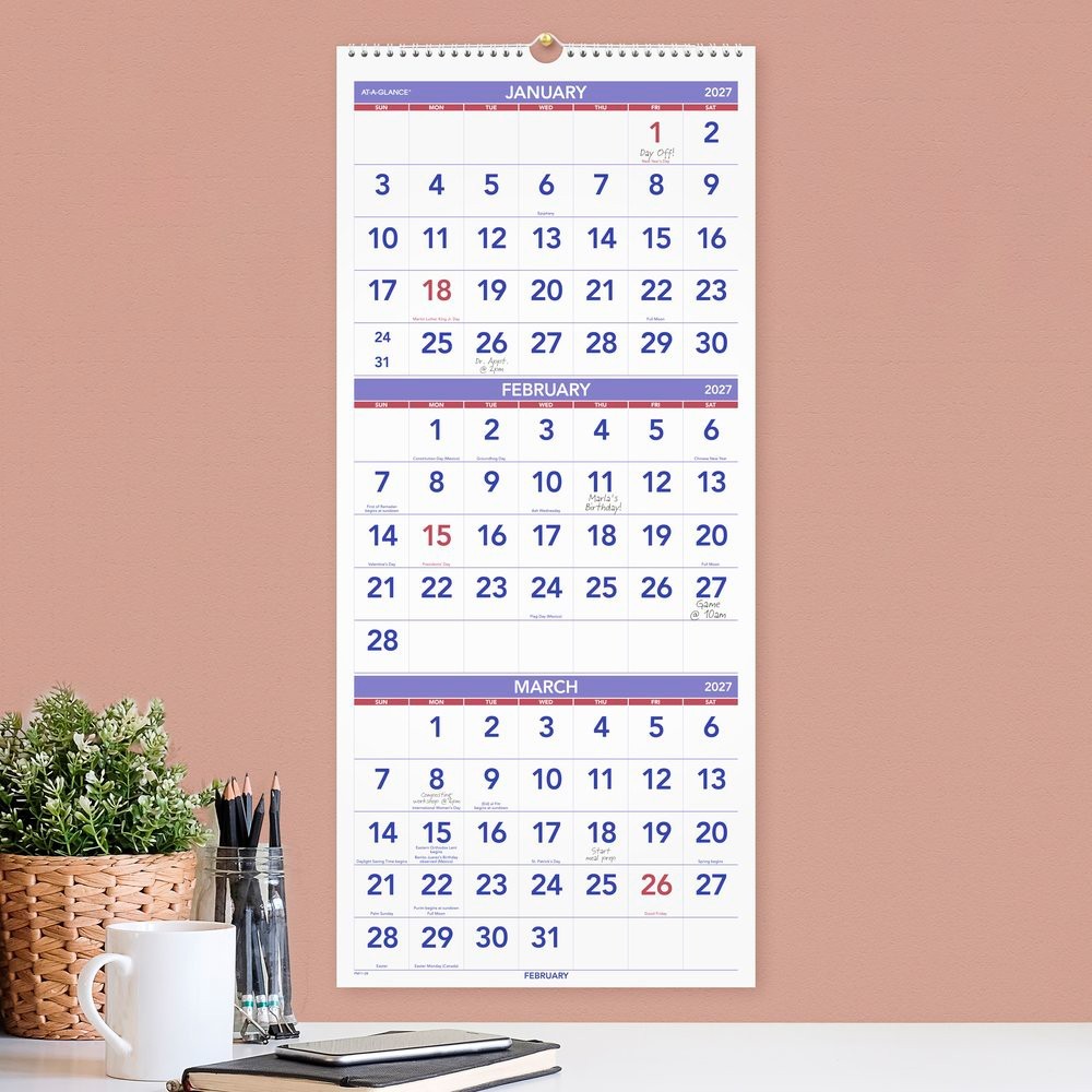 2026 At-A-Glance PM11-28 3-Month Wall Calendar, 12-1/4 x 27″