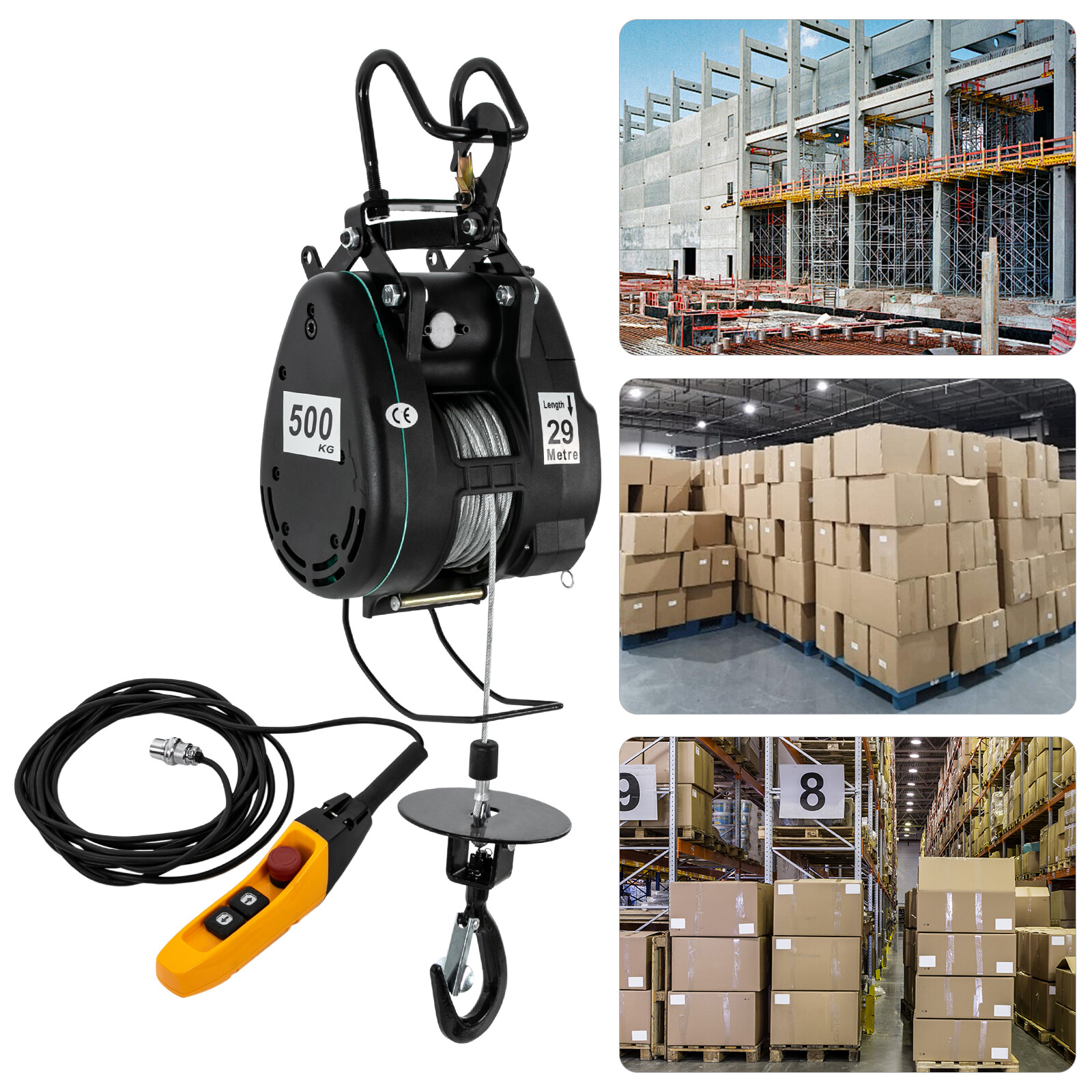 110V 50/60HZ Electric Hoist with Wired Control Winch Lift 500kg/1102.31lbs