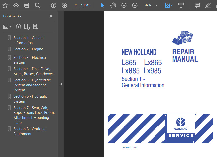 NEW HOLLAND LX865 SKID STEER LOADER MANUAL SERVICE REPAIR SHOP PDF USB