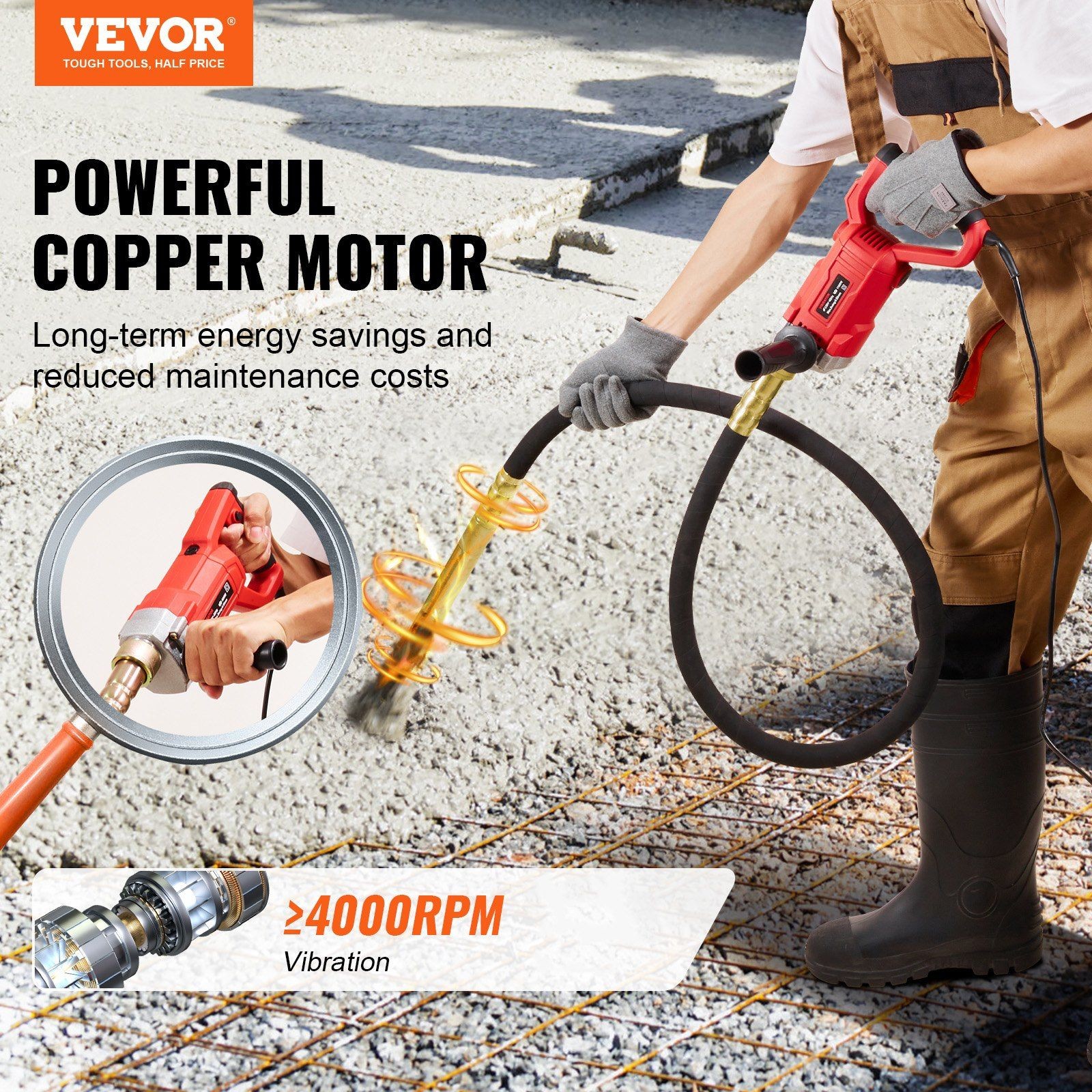 950W 13000VPM Vibrating Tool 2m Shaft Pencil Concrete Mixer