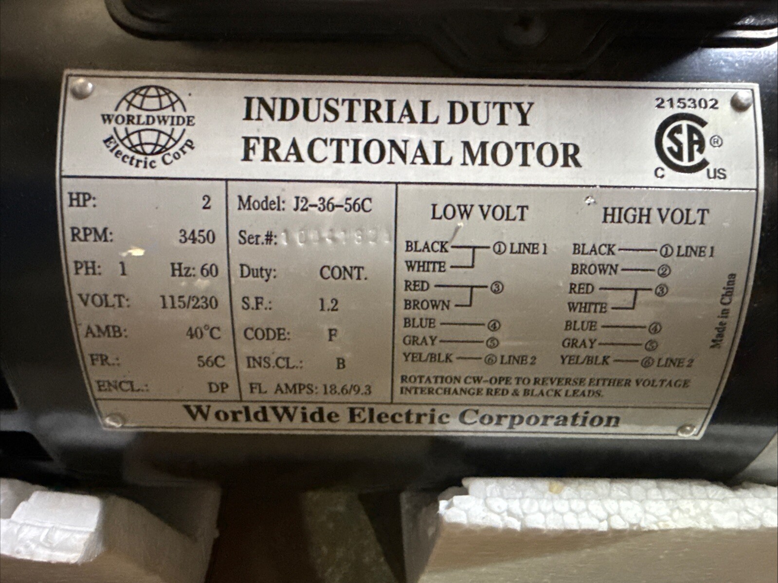 2 HP Electric Motor Single Phase 56C Frame 3450 RPM TEFC 115 / 230V