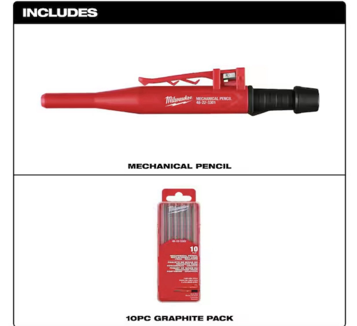 Milwaukee 48-22-3301, Mechanical Pencil w/ 10-piece Lead Pack, Impact Resistant