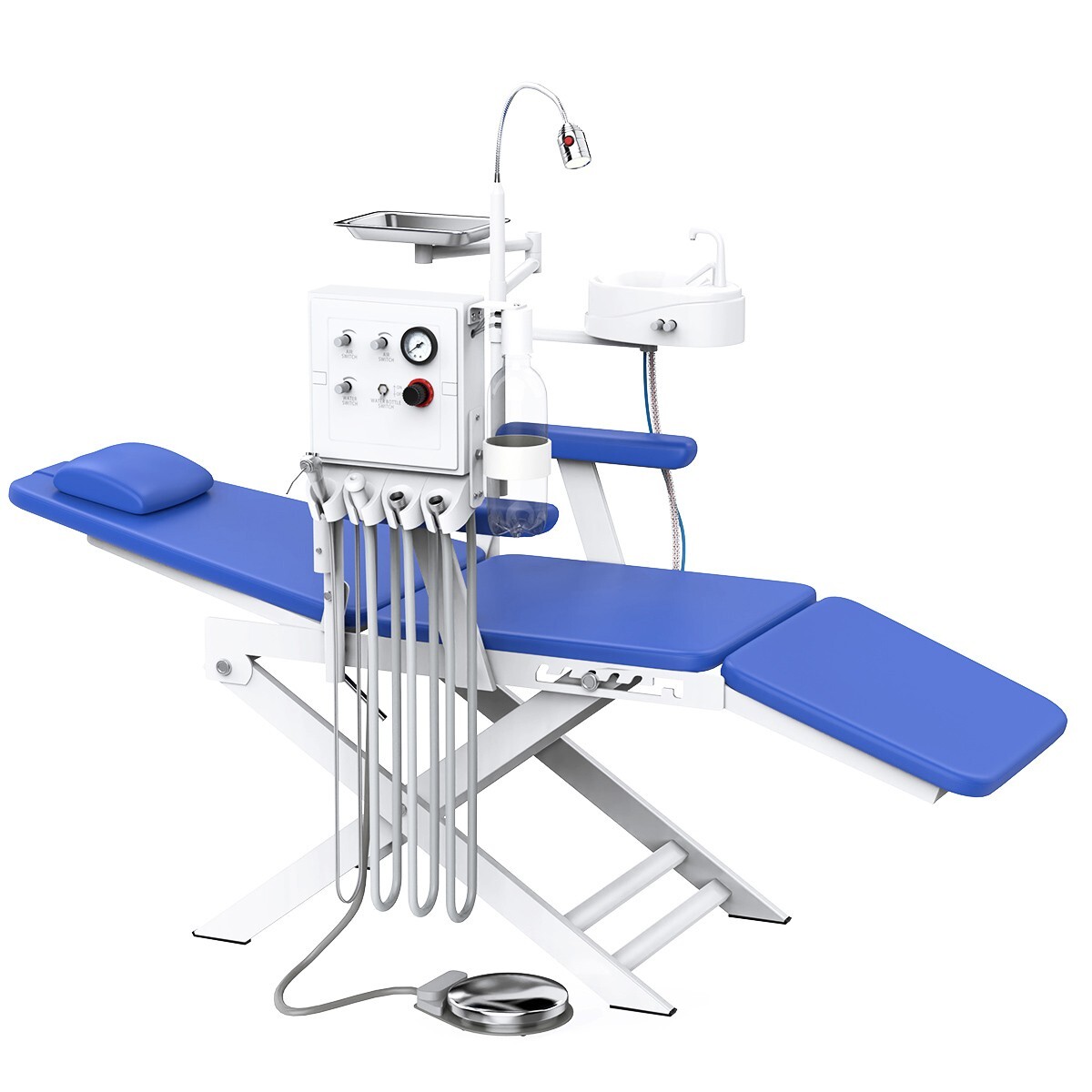 Dental Portable Mobile Folding Chair LED Light Air Turbine Unit 4 Hole Blue