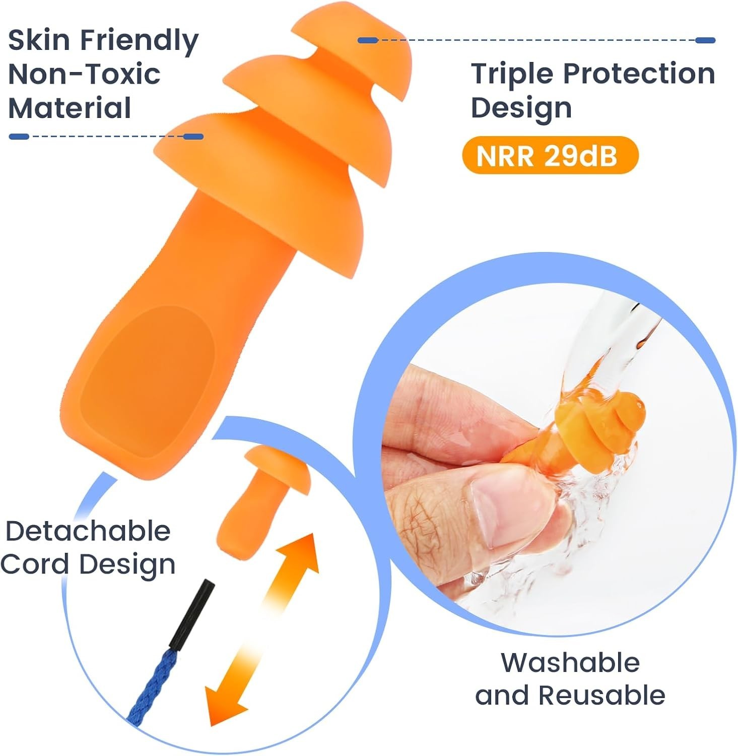 10 Pair Silicone Corded Ear Plugs Reusable Shooting Hearing Protection with Cord