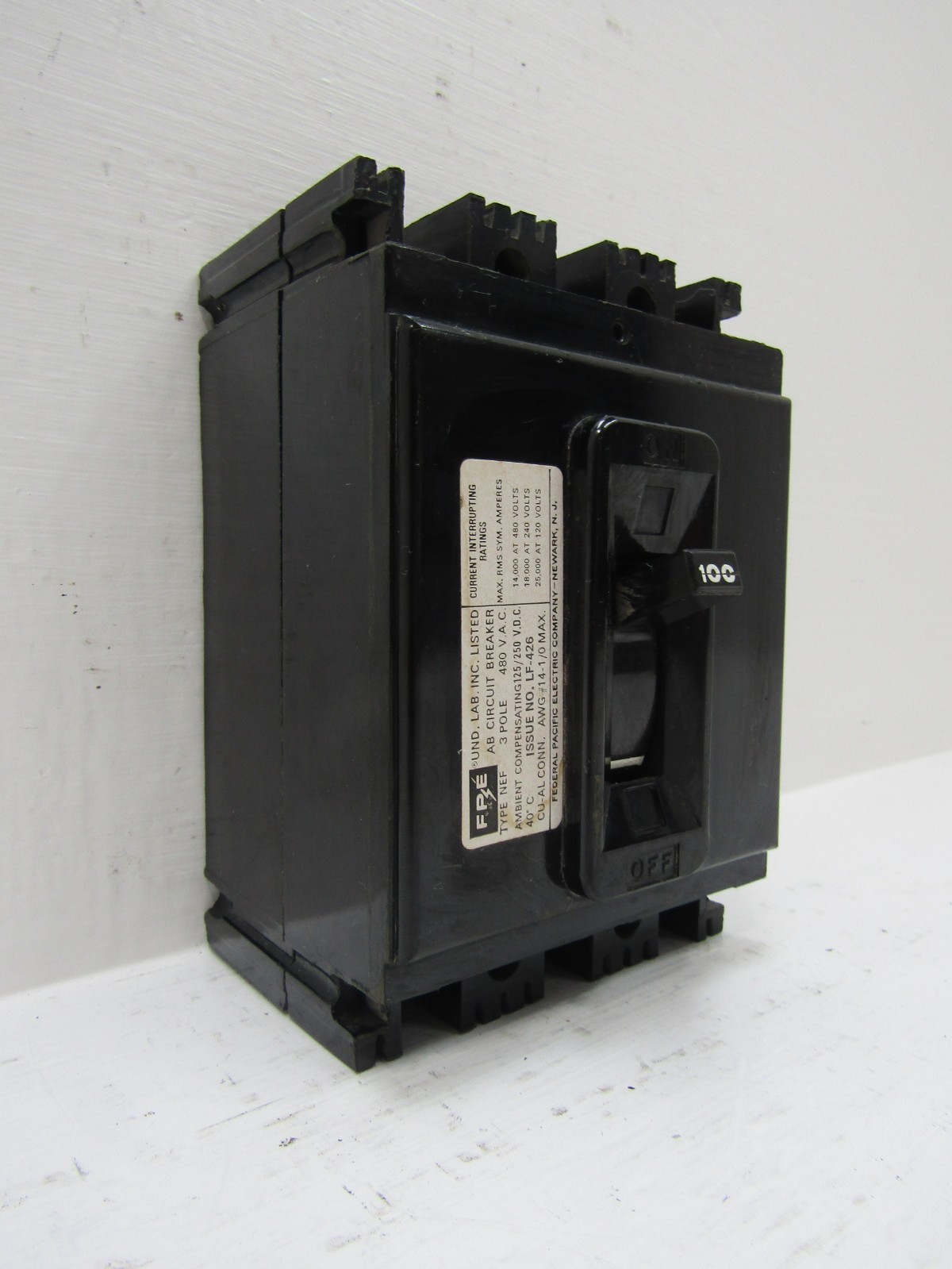 FPE Federal Pacific NEF433100 100 Amp 480V 3-Pole NEF AB Circuit Breaker 100A 3P