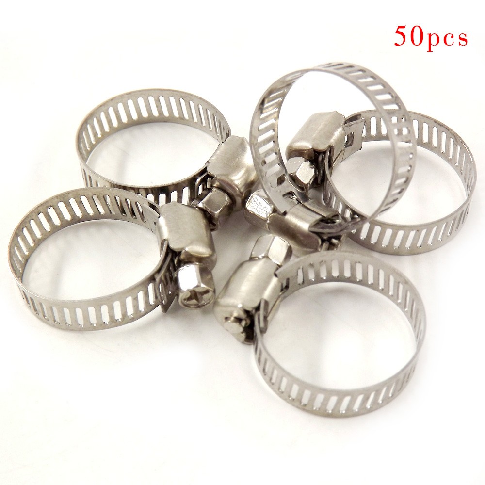 50Pack 3/4″-1″ Stainless Steel Adjustable Drive Hose Clamps Fuel Line Worm Clips
