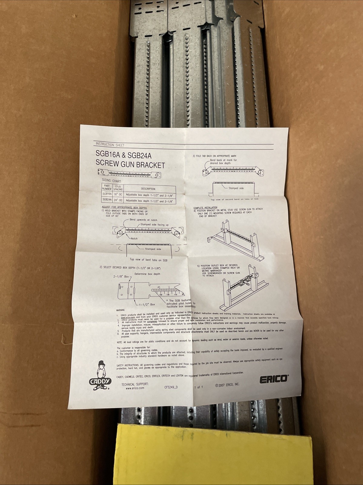 QTY 50 – Nvent CADDY SBG24a – Stud Spacing Screw Gun Bracket – FIXED 24″