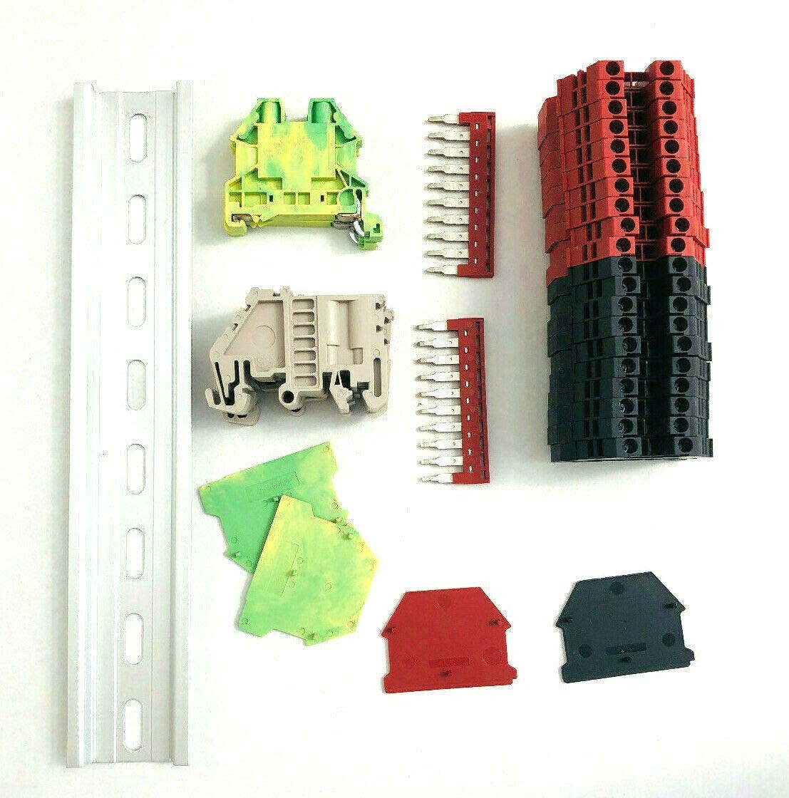Listed DIN Rail Terminal Block Kit Red/Black 20 DK2.5N 12 AWG Gauge 20A 600V …