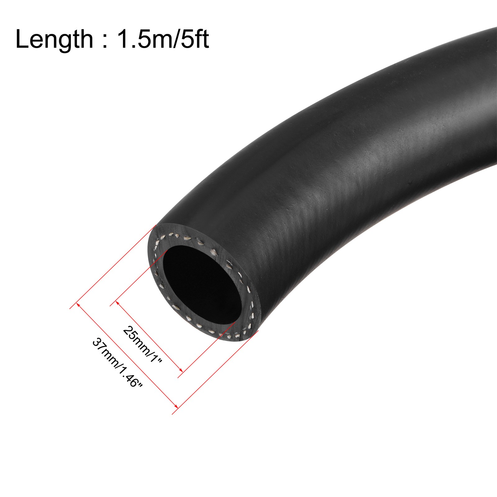 1″ ID Fuel Line Hose, 1 7/16″ OD 5ft Black Rubber Oil Hose for Fuel System