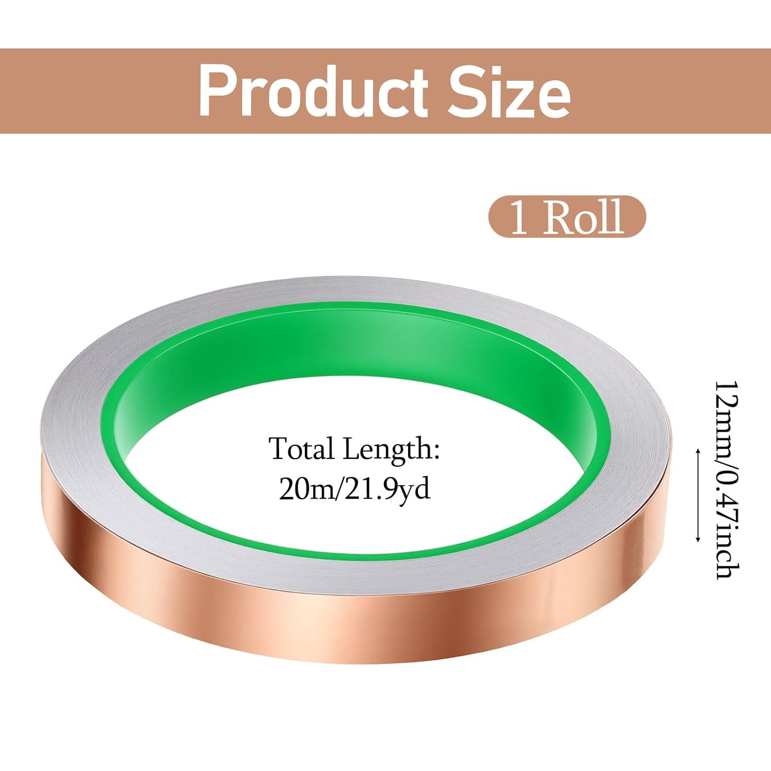 Copper Foil Tape, 1/2Inch X 65Feet Conductive Tape Stained Glass Foil Self Adhes