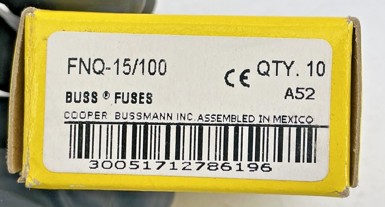 New Bussmann FNQ-15/100 500Vac Time-Delay Fuse 15/100A 500V Box of 10