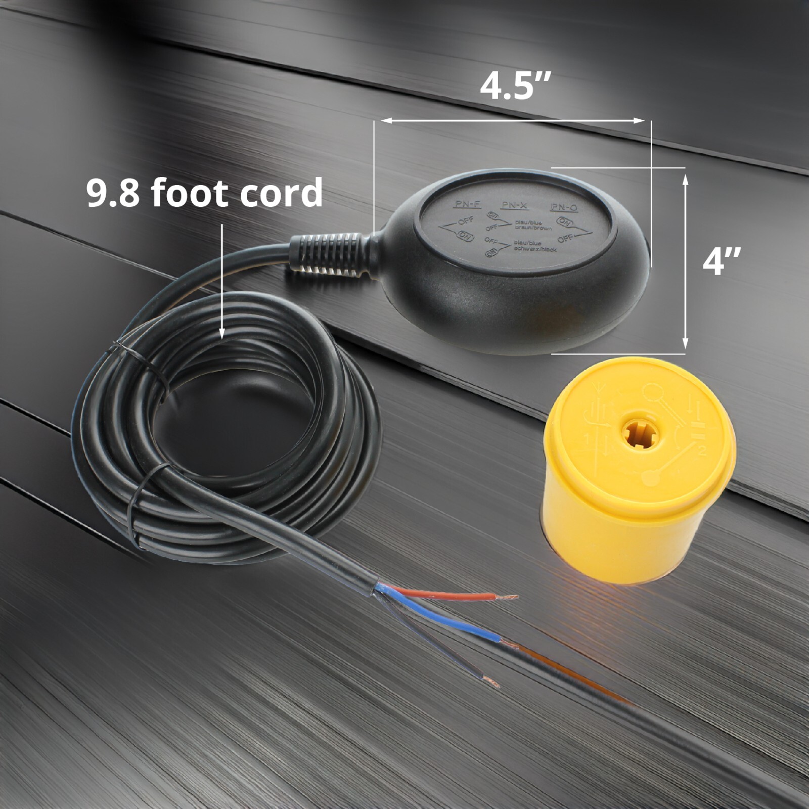 Shopcorp Water Level Float Switch, NO/NC, 9.8ft Cord, 250V 10A