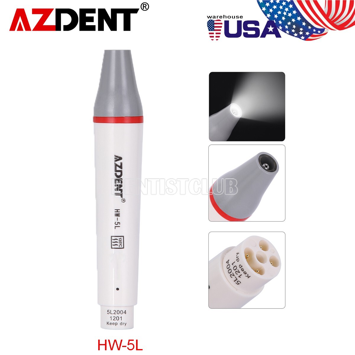 AZDENT Dental LED Ultrasonic Piezo Scaler Handpiece HW-5L fit for Woodpecker EMS