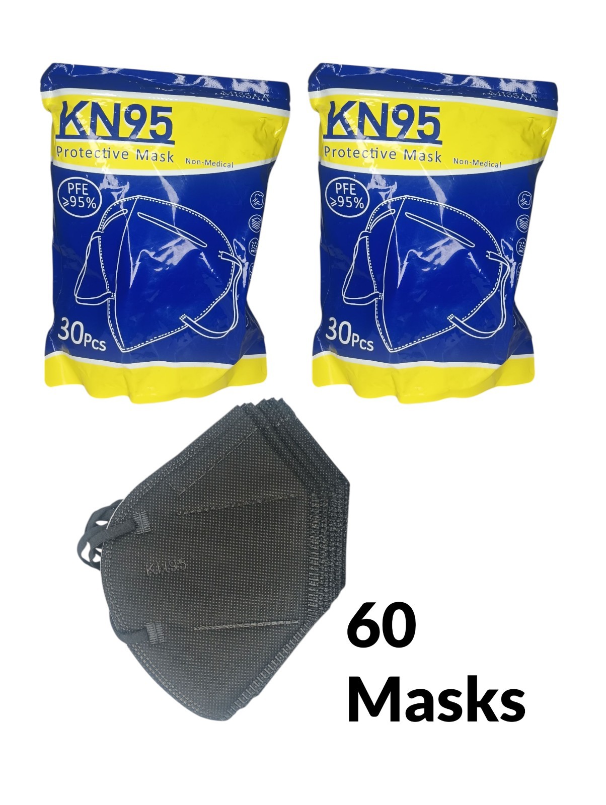 MISSAA KN95 Protective Face Masks 5 Layers Disposable 60pcs GB2626-2019 Standard
