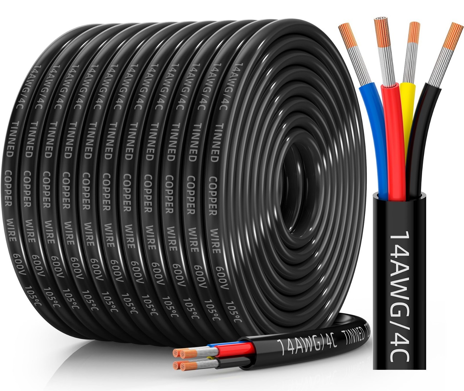 14 AWG 4 Conductor Tinned Copper Wire – Waterproof Flexible Low Voltage Cable 10