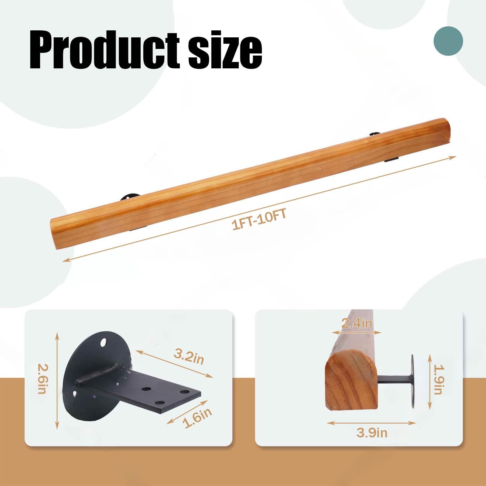 Wooden Handrails, 1-20ft Non-Slip Staircase Handrail, for Home Garden Corrido…