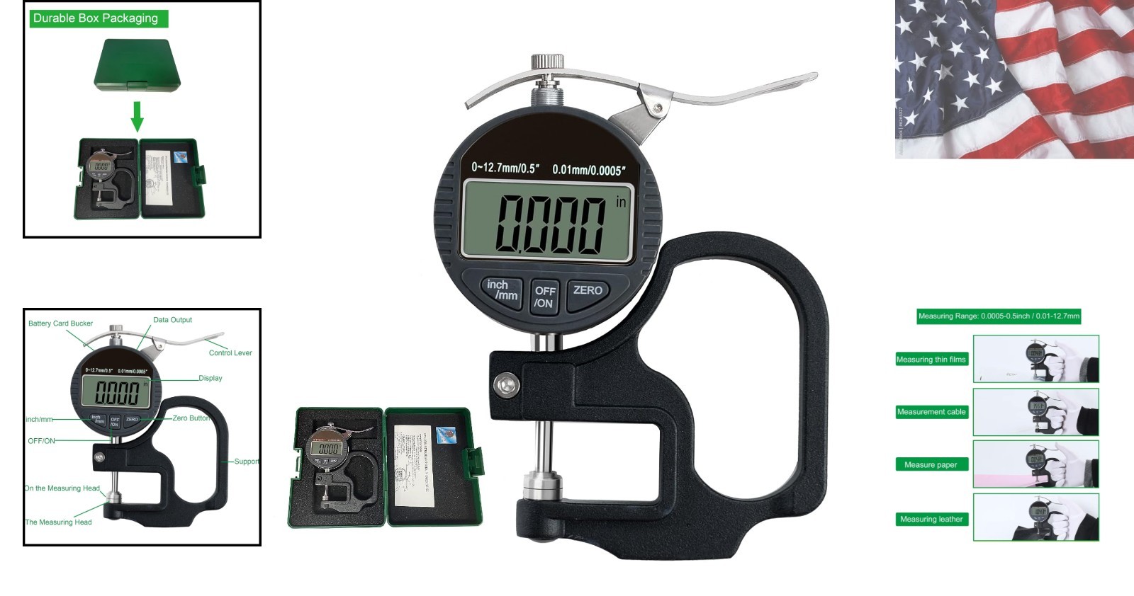 Digital 0.5 inch/12.7mm, 0.0005 inch/0.01mm, Thickness Meter Inch/Metric, Sui…