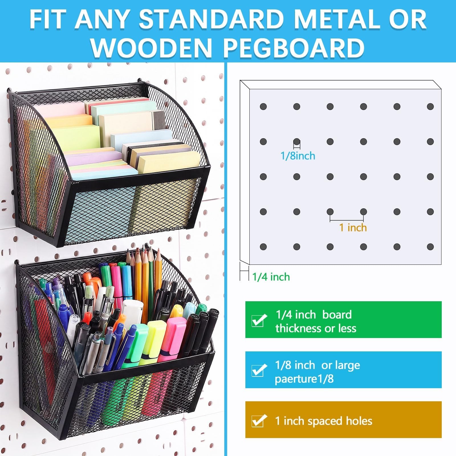 4 Pack Pegboard Baskets Metal Wire Storage Basket Hanging Wall Mount Bins Con…