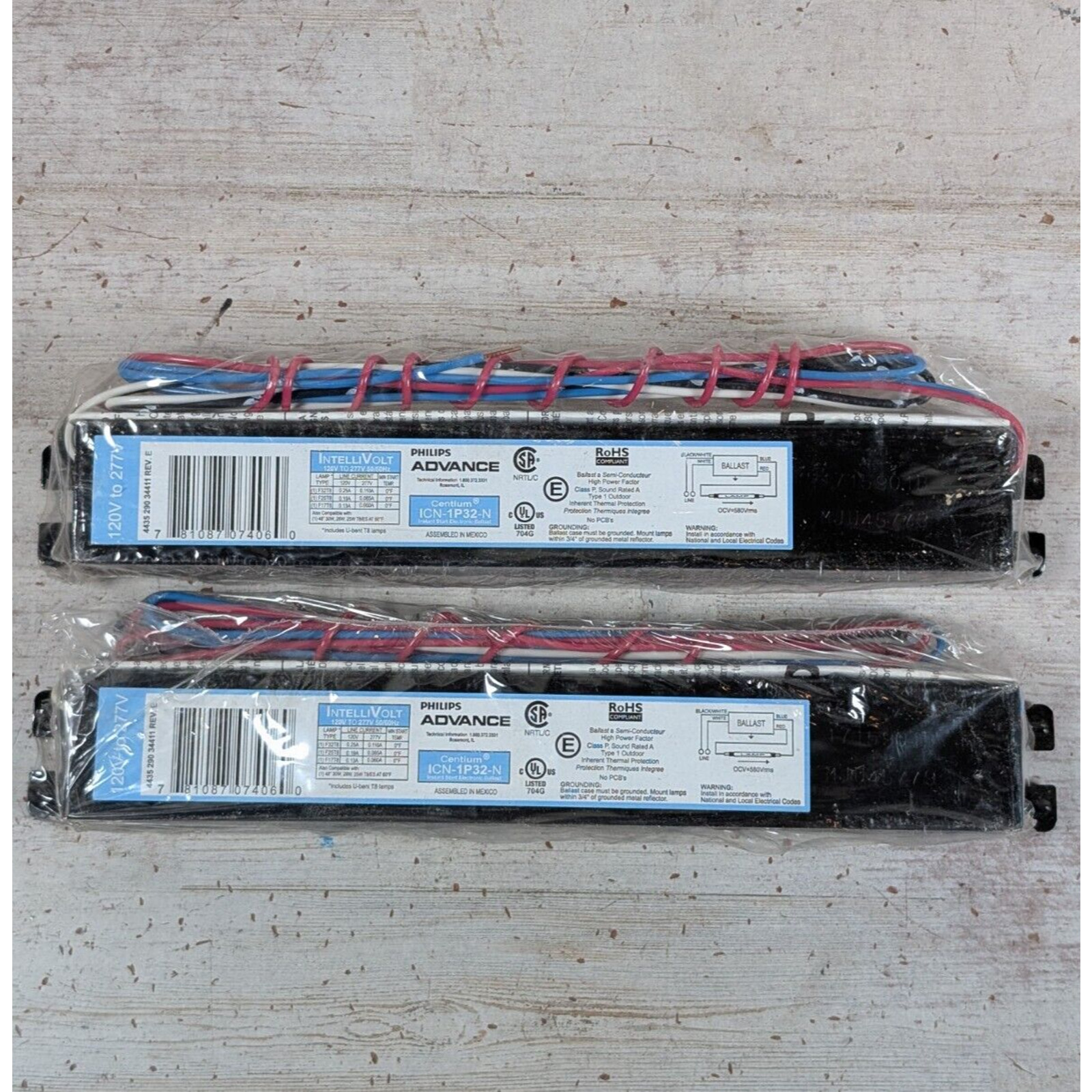 Lot of 2 Philips Advance Centium ICN-1P32N Fluorescent Ballast 120v to 277v