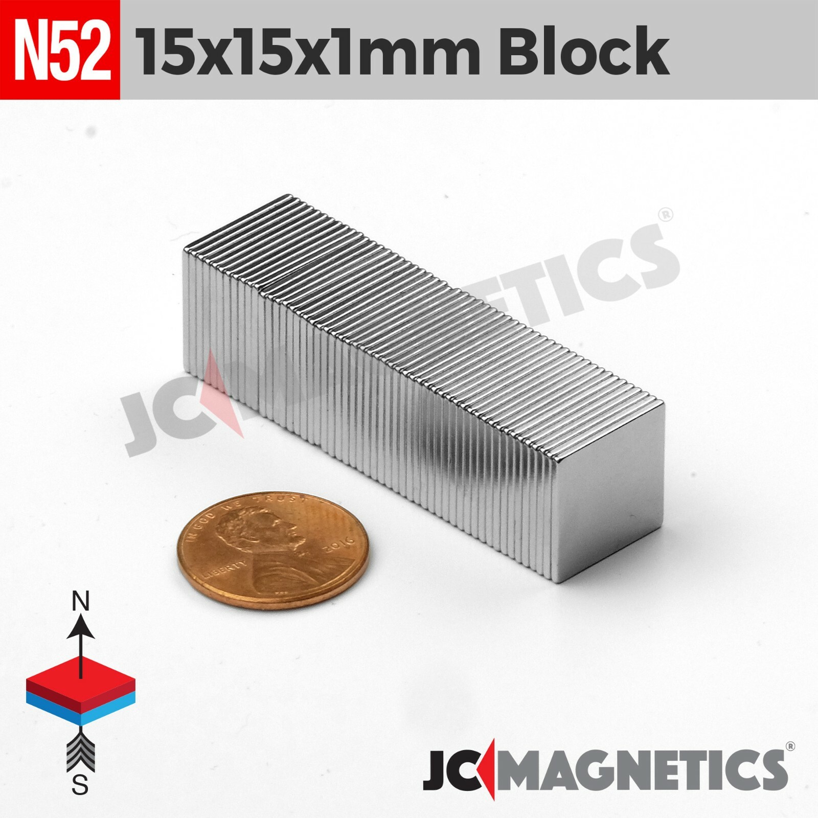 Thin Magnet Block 15mm x 15mm x 1mm N52 Strong Rare Earth Neodymium Craft Fridge