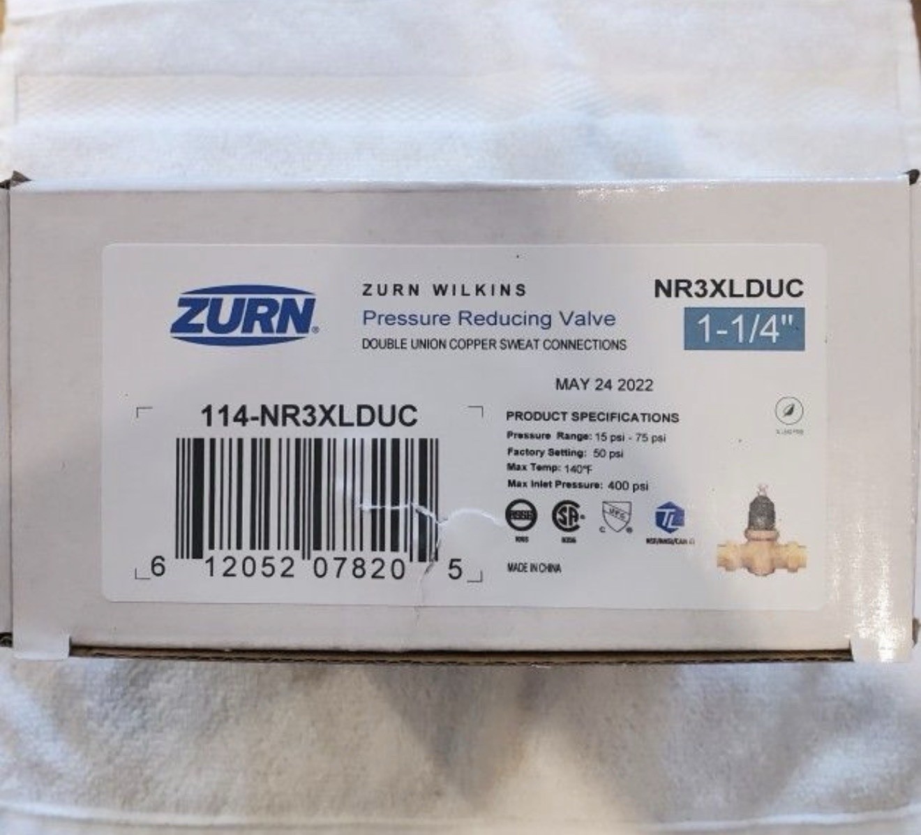Wilkins 1- 1/4” NR3XLDUC Water Pressure Reducing Valve Double Union Connections
