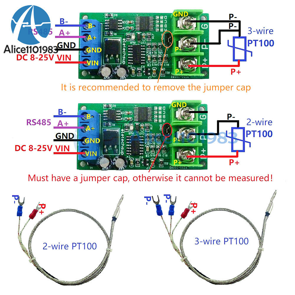 DC 8-25V PT100 RTD Converter RS485 Modbus Rtu Temperature Sensor Module