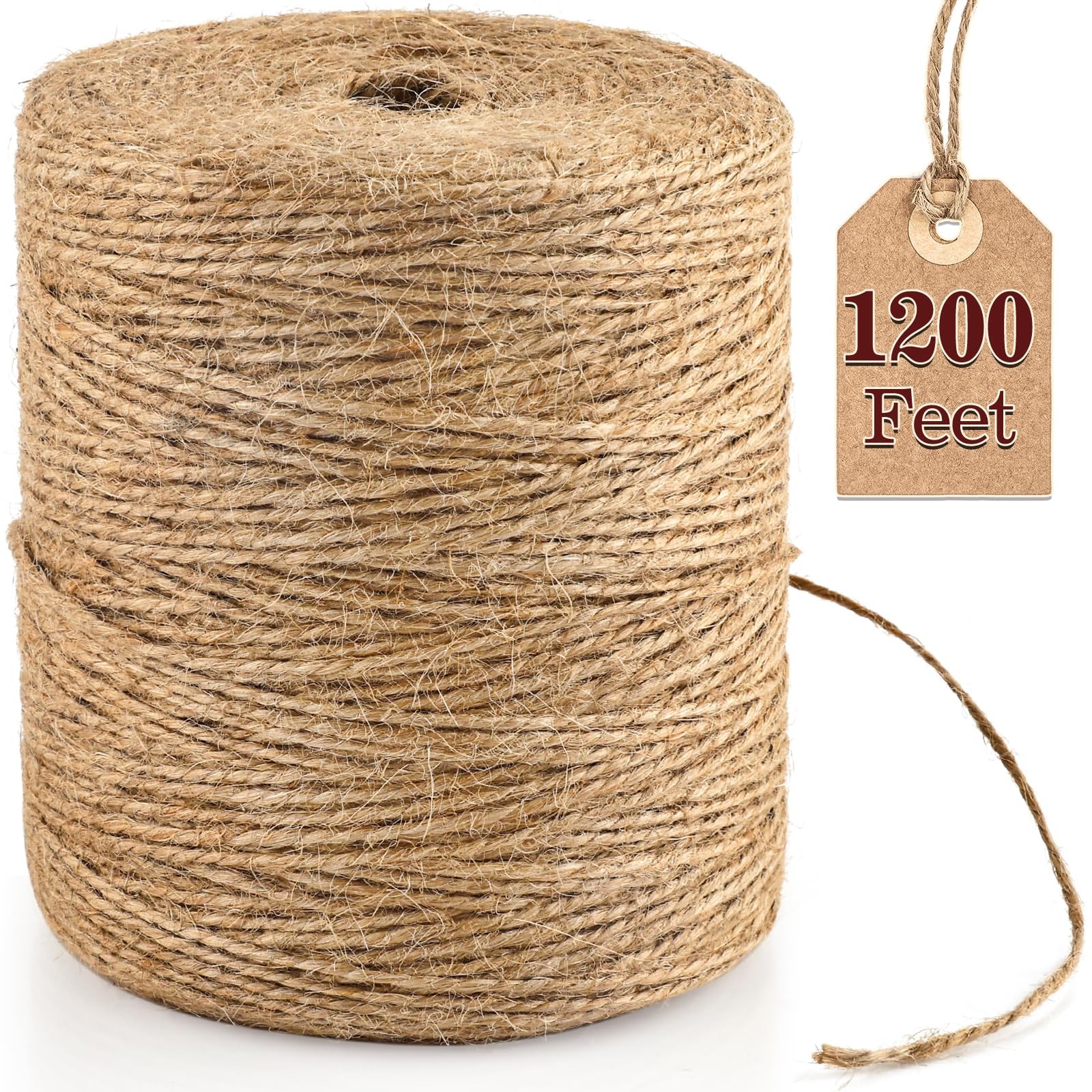 XSEINO 1200 Feet Natural Jute Twine Strong Garden Rope 1200 FT, Brown