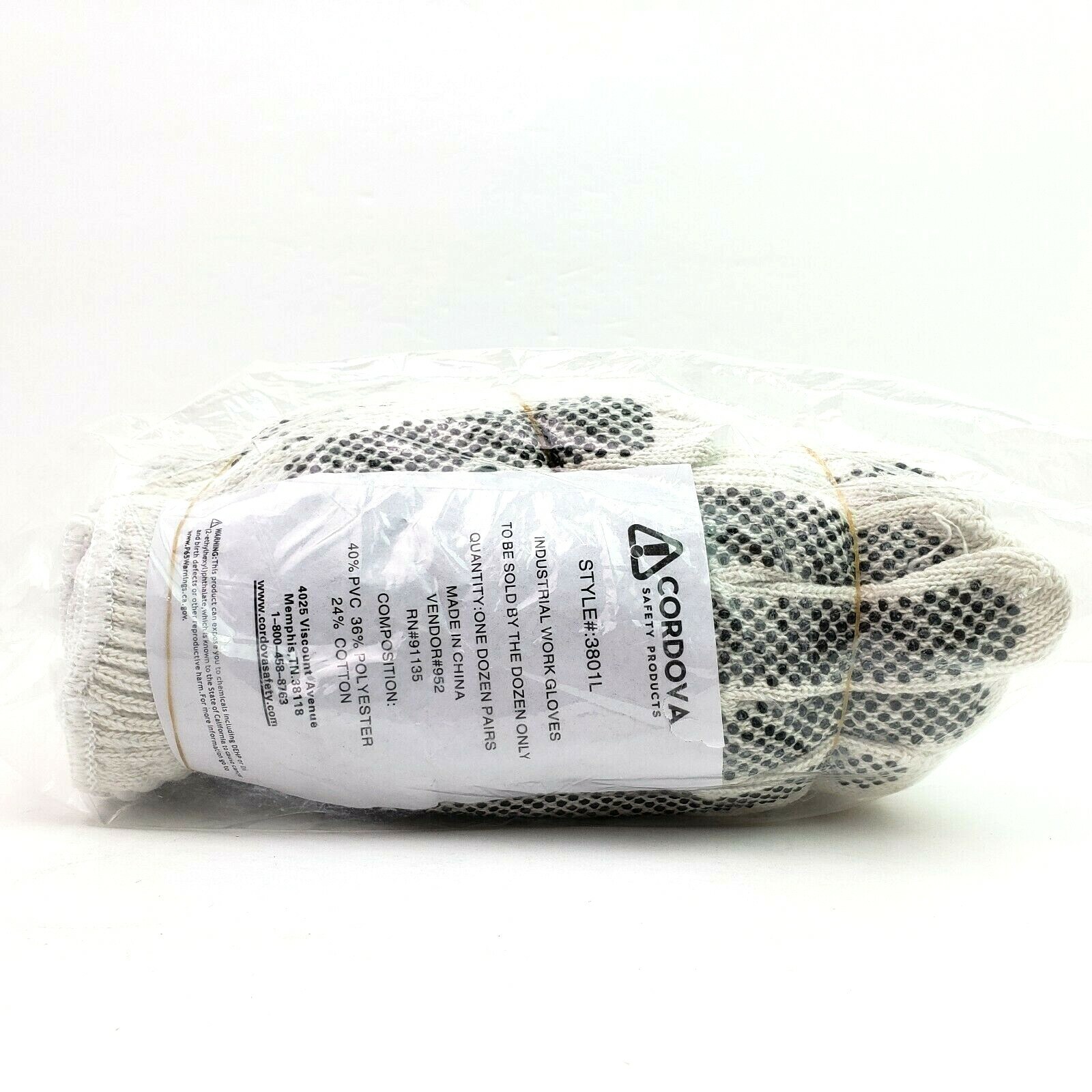 Cordova Mens Size L PVC Dots Knit Industrial Work Gloves 12 Pair Pack 3801L