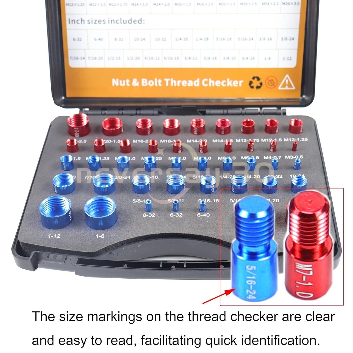 44pcs Screw Bolt Nut Thread Measure Gauge Size Checker Set (23 Inch & 21 Metric)