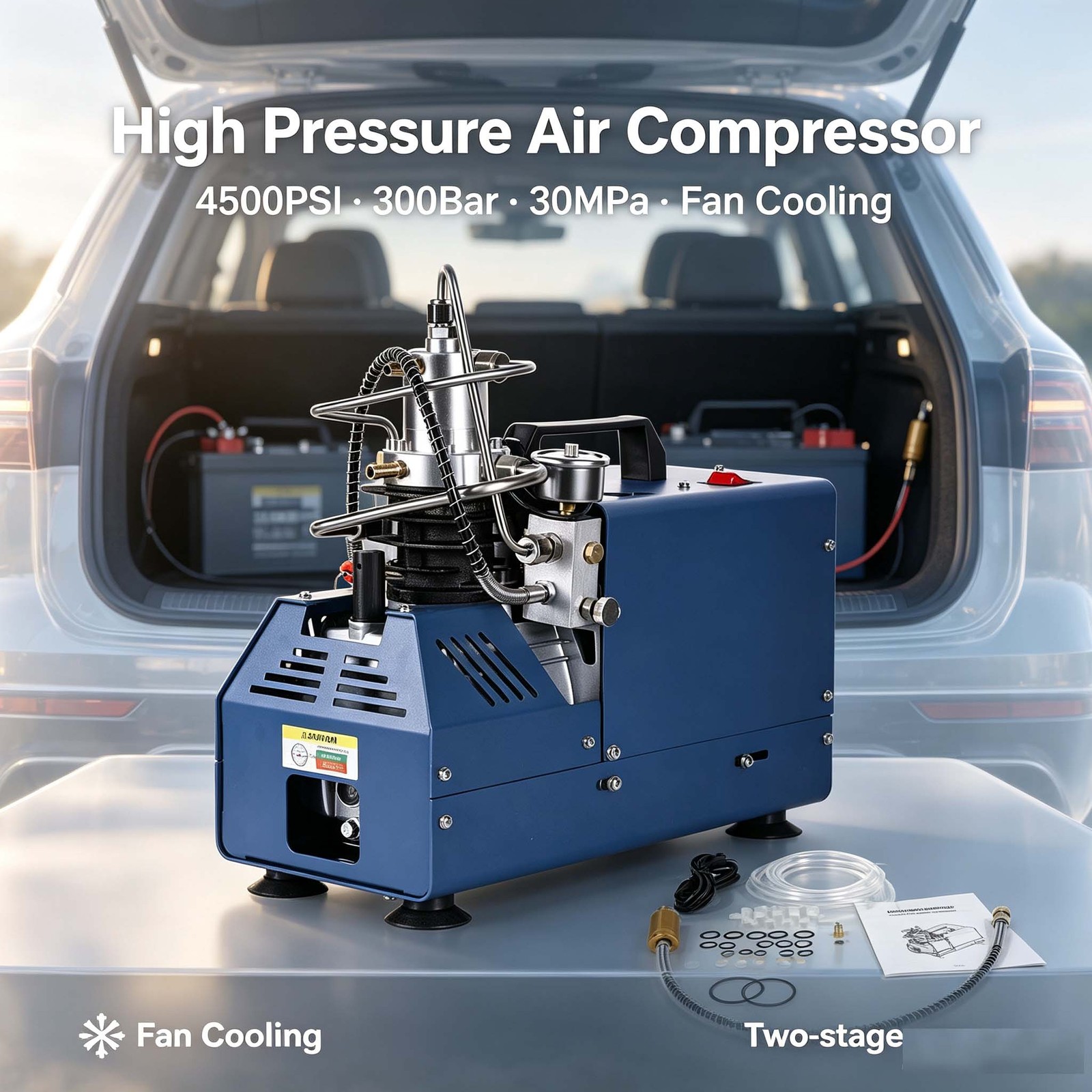 PCP Air Compressor 30Mpa/4500Psi Auto-Stop High Pressure Airgun Pump Diving Tank