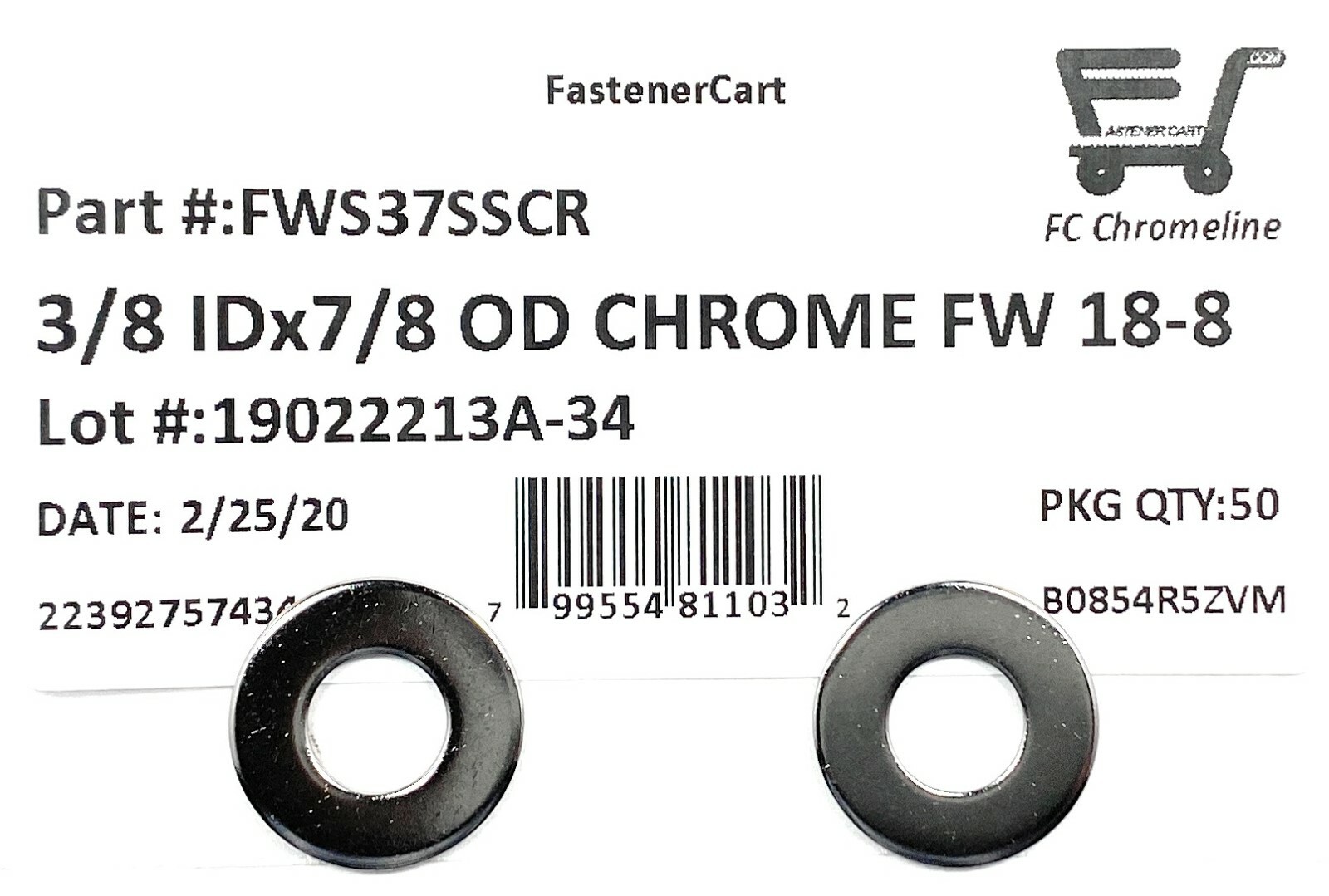 (50) 3/8″ Chrome 18-8 Stainless Steel Flat Washer 7/8 OD – Chrome Flat Washers