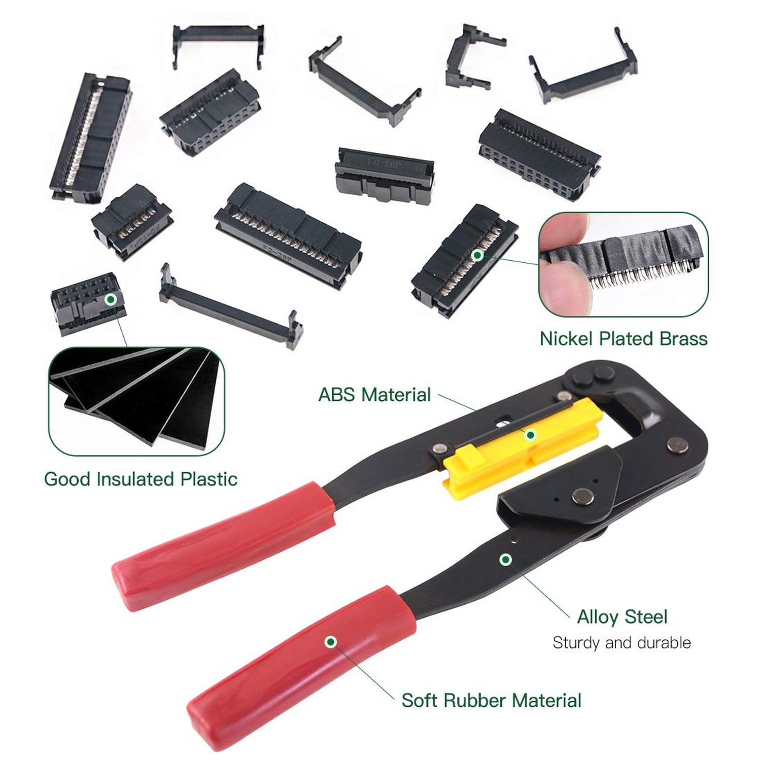 49-Piece IDC Cable Connector Kit with Crimping Tool Flat Ribbon Cable Connectors