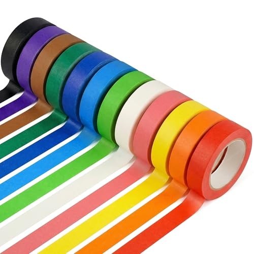 12 Rolls Colored Masking Tape 0.7Inch x 13Yards Painters Tape for Arts Crafts Sc