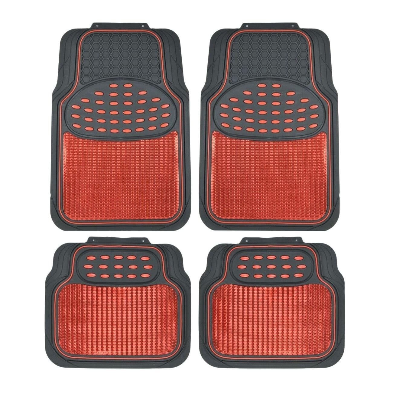 Red Metallic Rubber Floor Mats Black Trim 4pc Fits Car SUV Truck MT-614