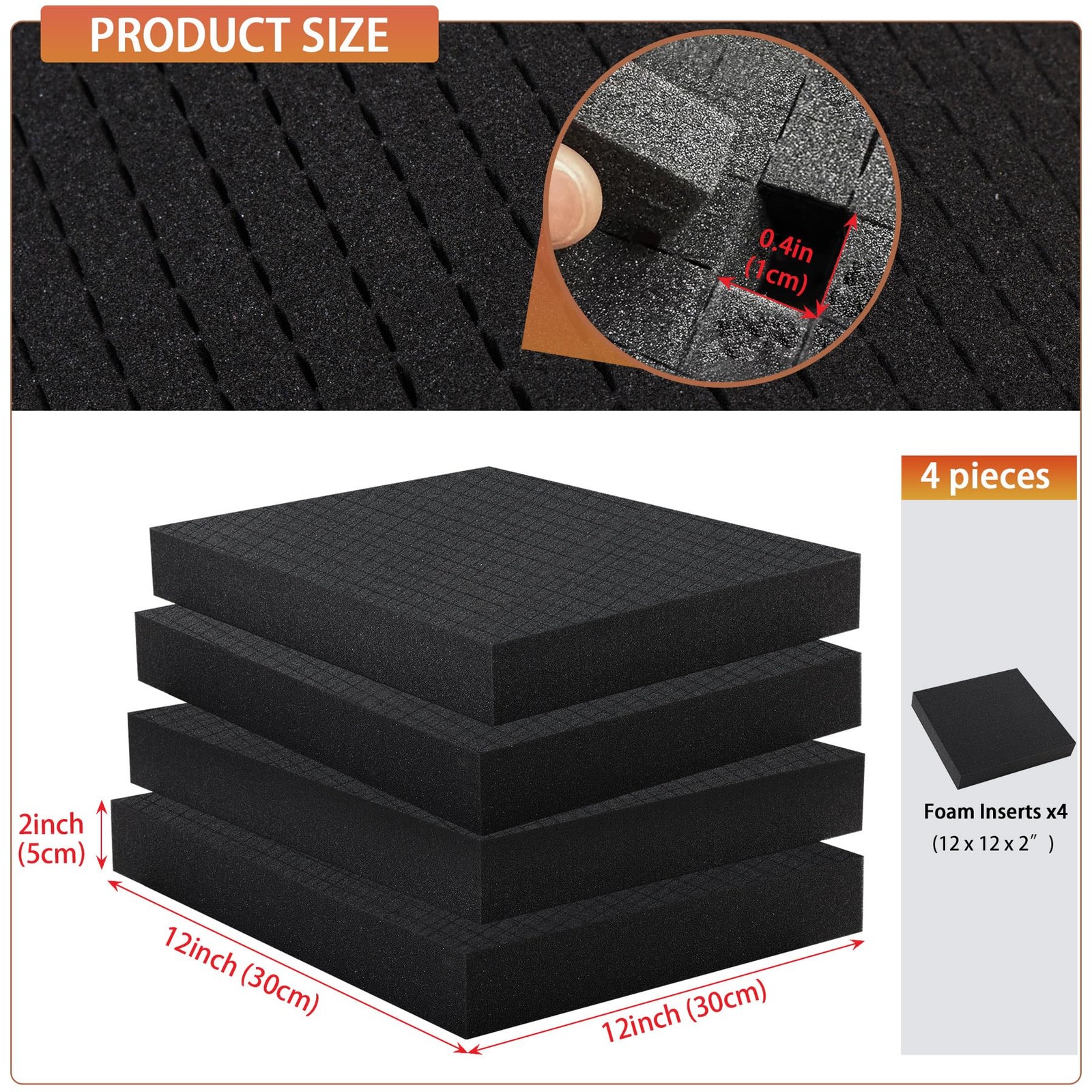 Pick Pluck Foam Sheets 12x12x2 Inch Grid Foam Inserts Toolbox Case Craft 4 Pcs