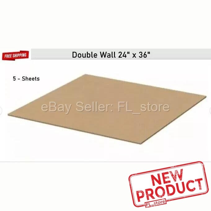 5 PACK Cardboard Sheets 24″ x 36″ Corrugated Kraft 9/32″ Thick Double Wall NEW