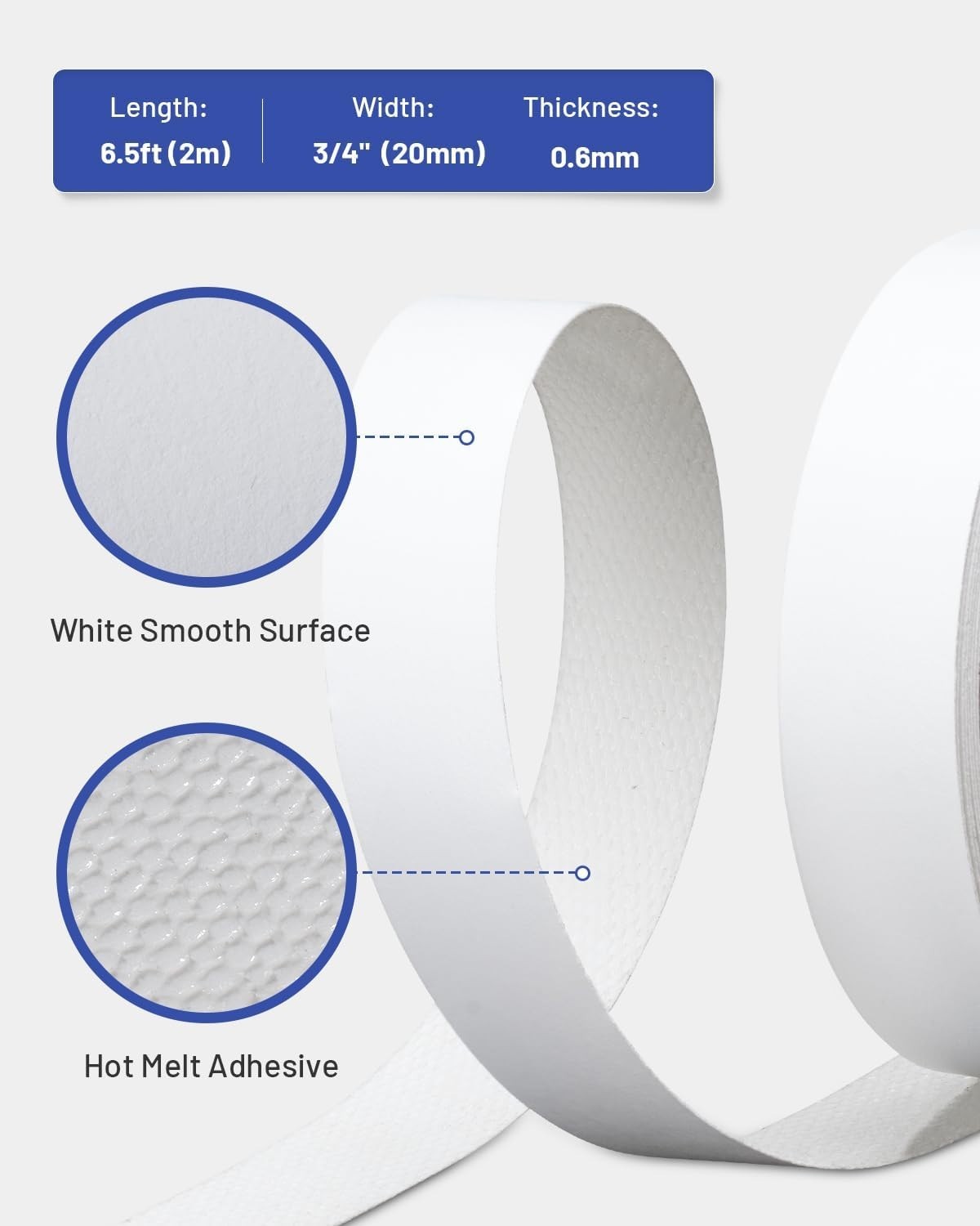 White Melamine Edge Banding 3/4 Inch x 6.5 ft – Ideal for DIY Furniture Projects