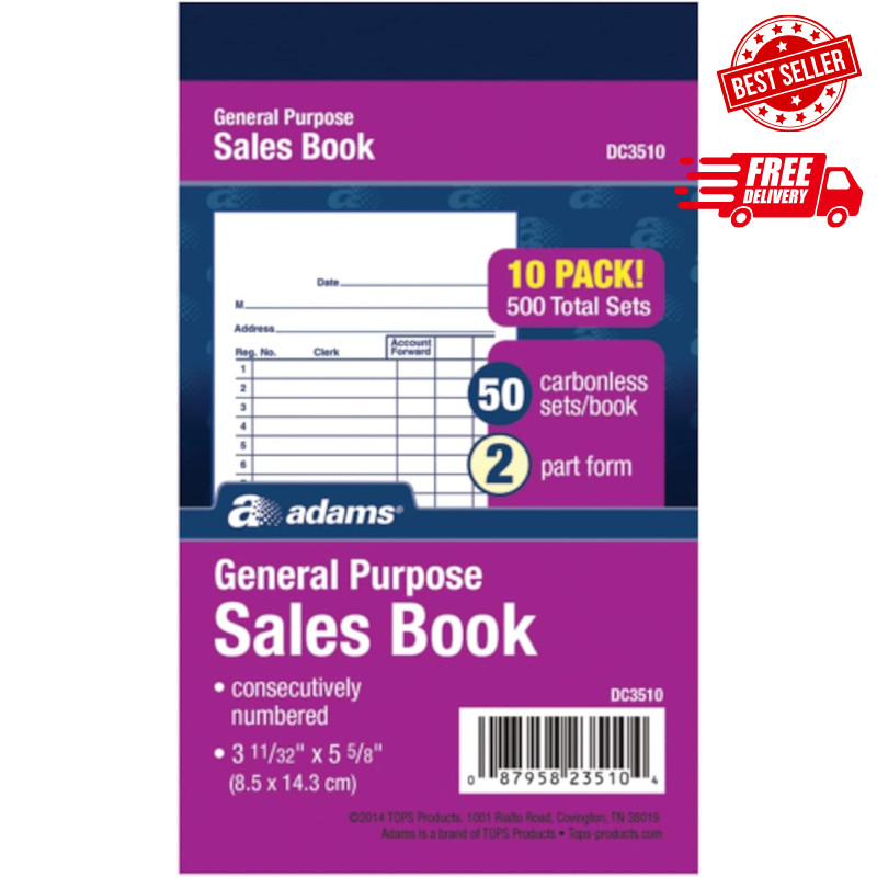**Adams General Purpose Sales Book, Carbonless, (Pack Of 10) (DC3510)** The book