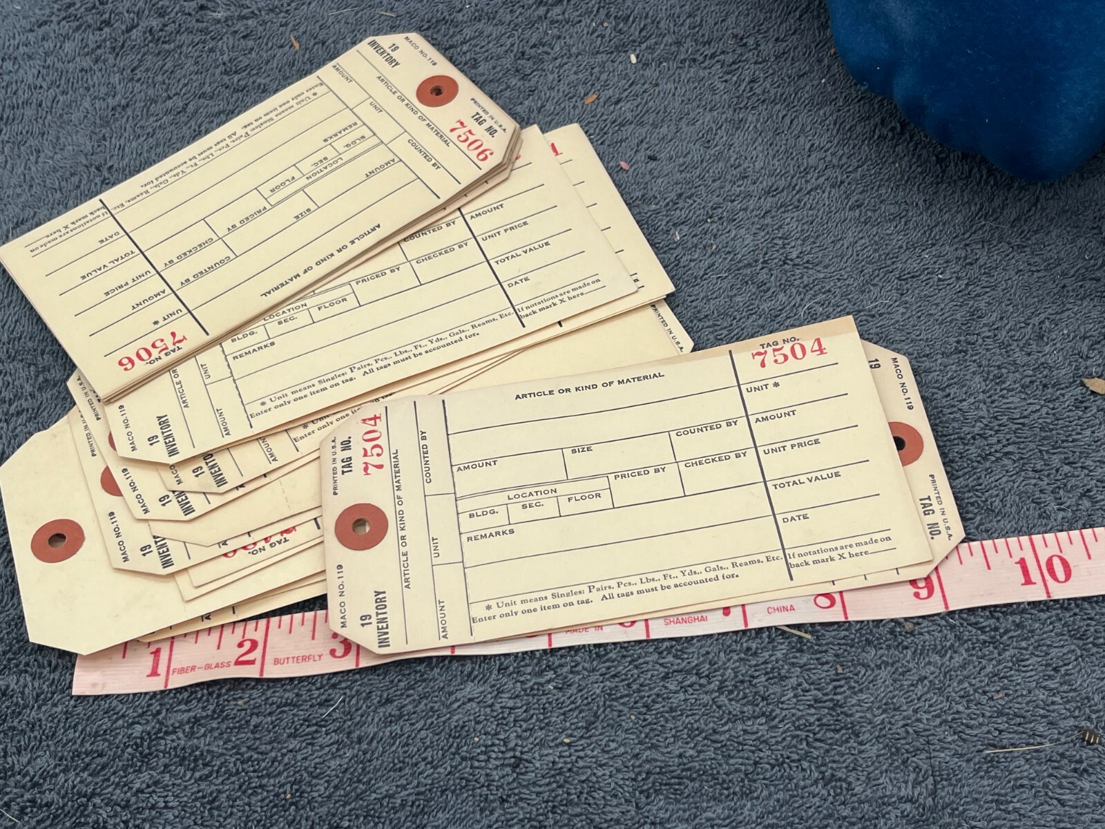 vintage deadstock inventory store label tags office antique numbered lot 50