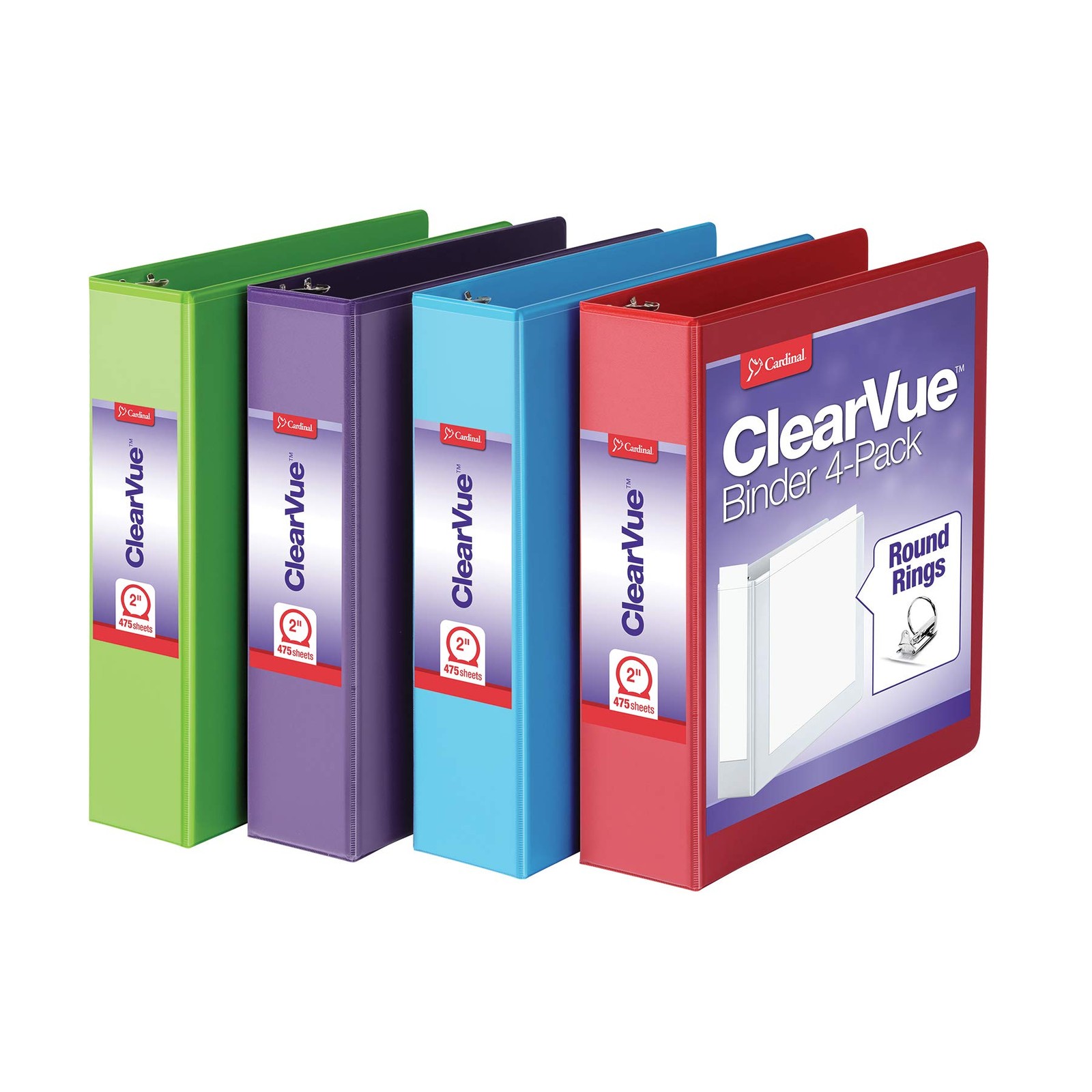 Cardinal 3 Ring Binders, Binders for School and Office, 2 inch, Assorted